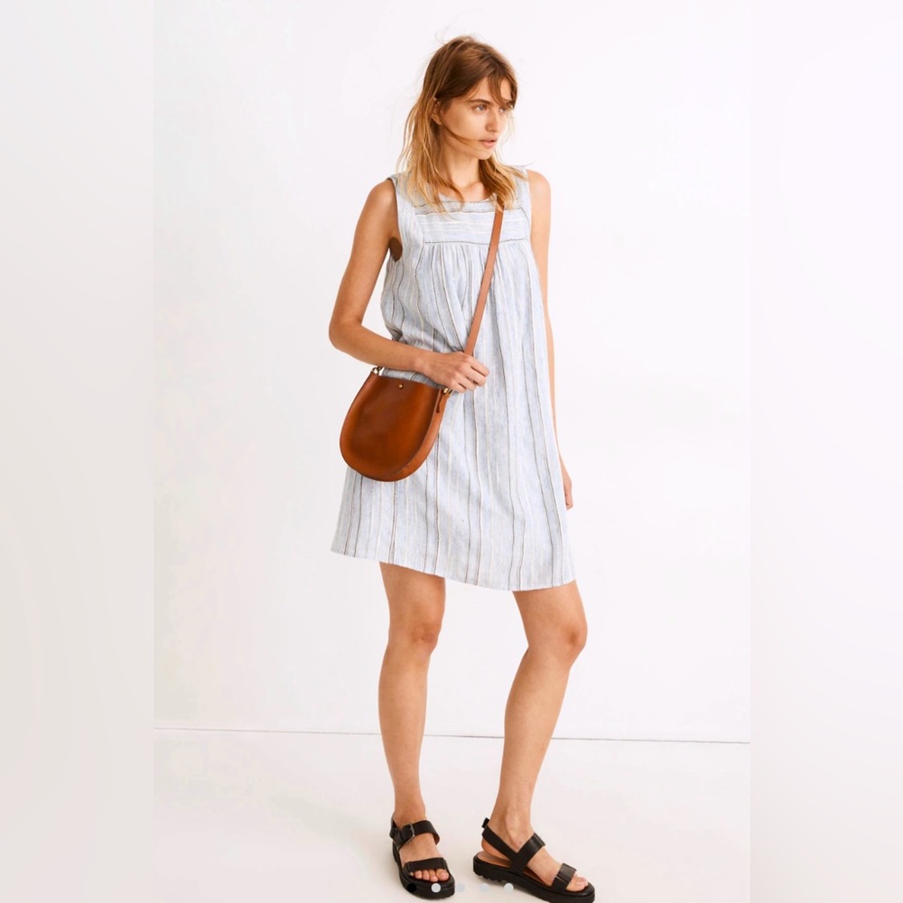 Madewell Women’s S Sleeveless Yoked Blue Mini Swing Dress in Textured Stripe